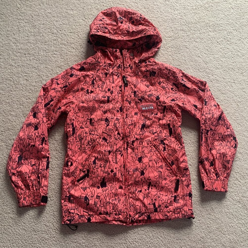 Nikita Outerwear Full Zip Hooded Pink Cartoon Rain Windbreaker Jacket Women Sz M